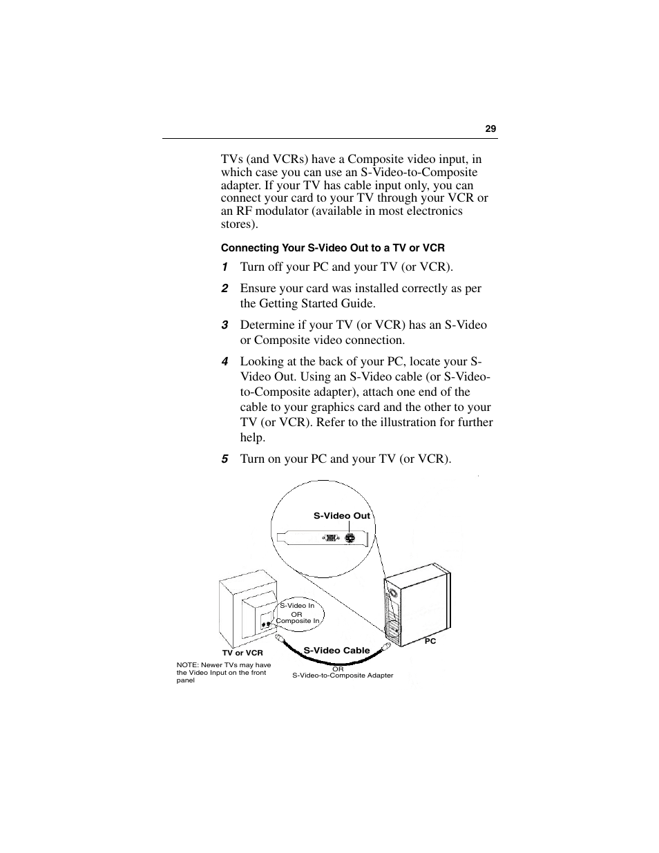 Turn off your pc and your tv (or vcr), Turn on your pc and your tv (or vcr) | ATI Technologies RADEON 7000 User Manual | Page 33 / 38