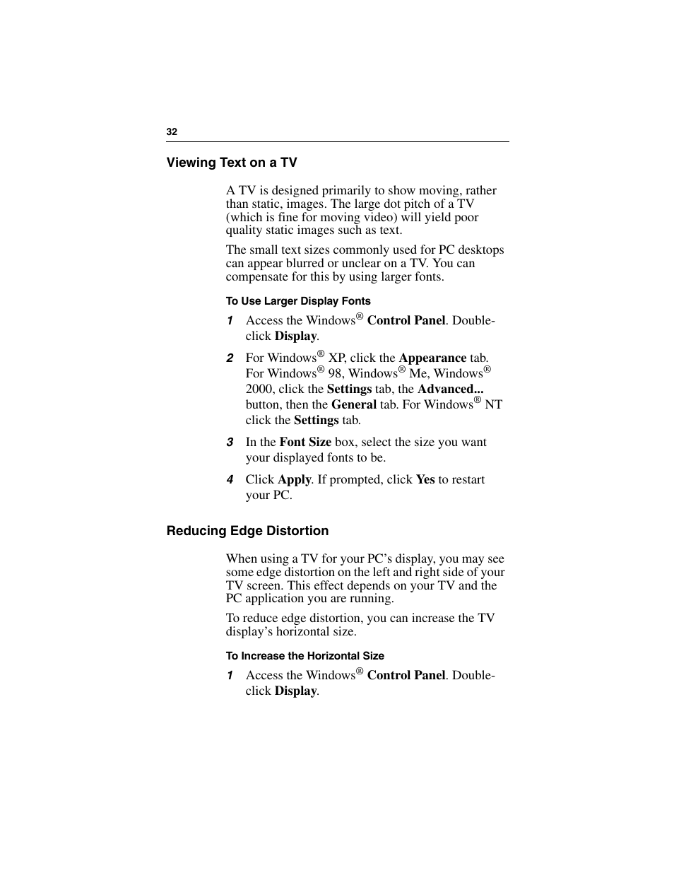 Viewing text on a tv reducing edge distortion | ATI Technologies RADEON 7000 User Manual | Page 36 / 38