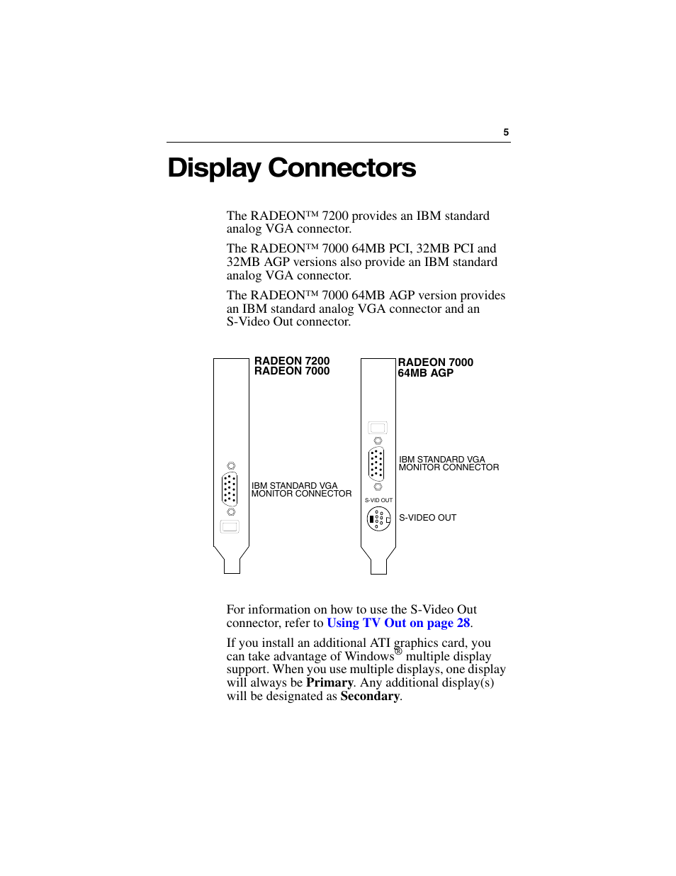 Display connectors | ATI Technologies RADEON 7000 User Manual | Page 9 / 38