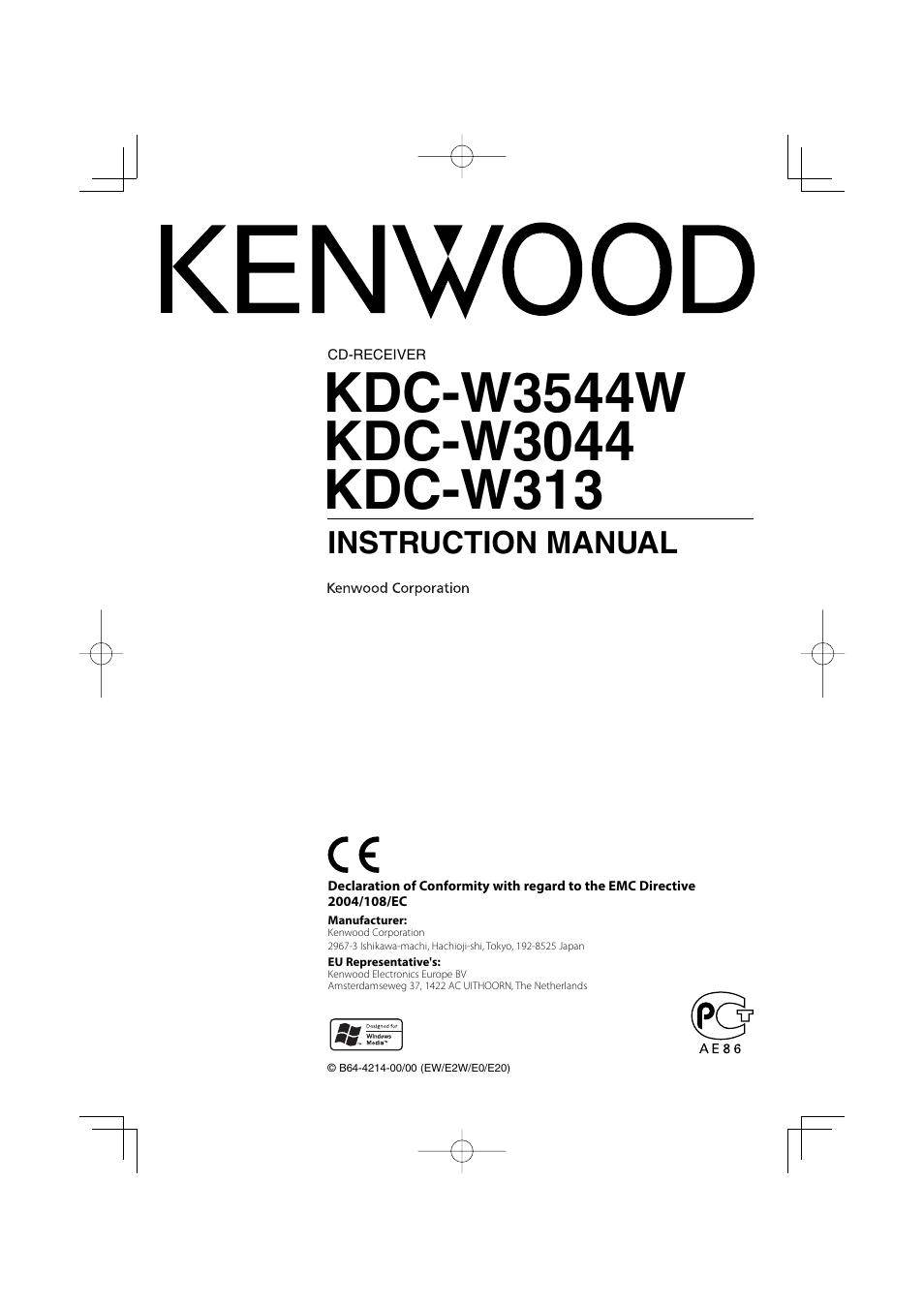 Kenwood KDC-W3044G User Manual | 20 pages