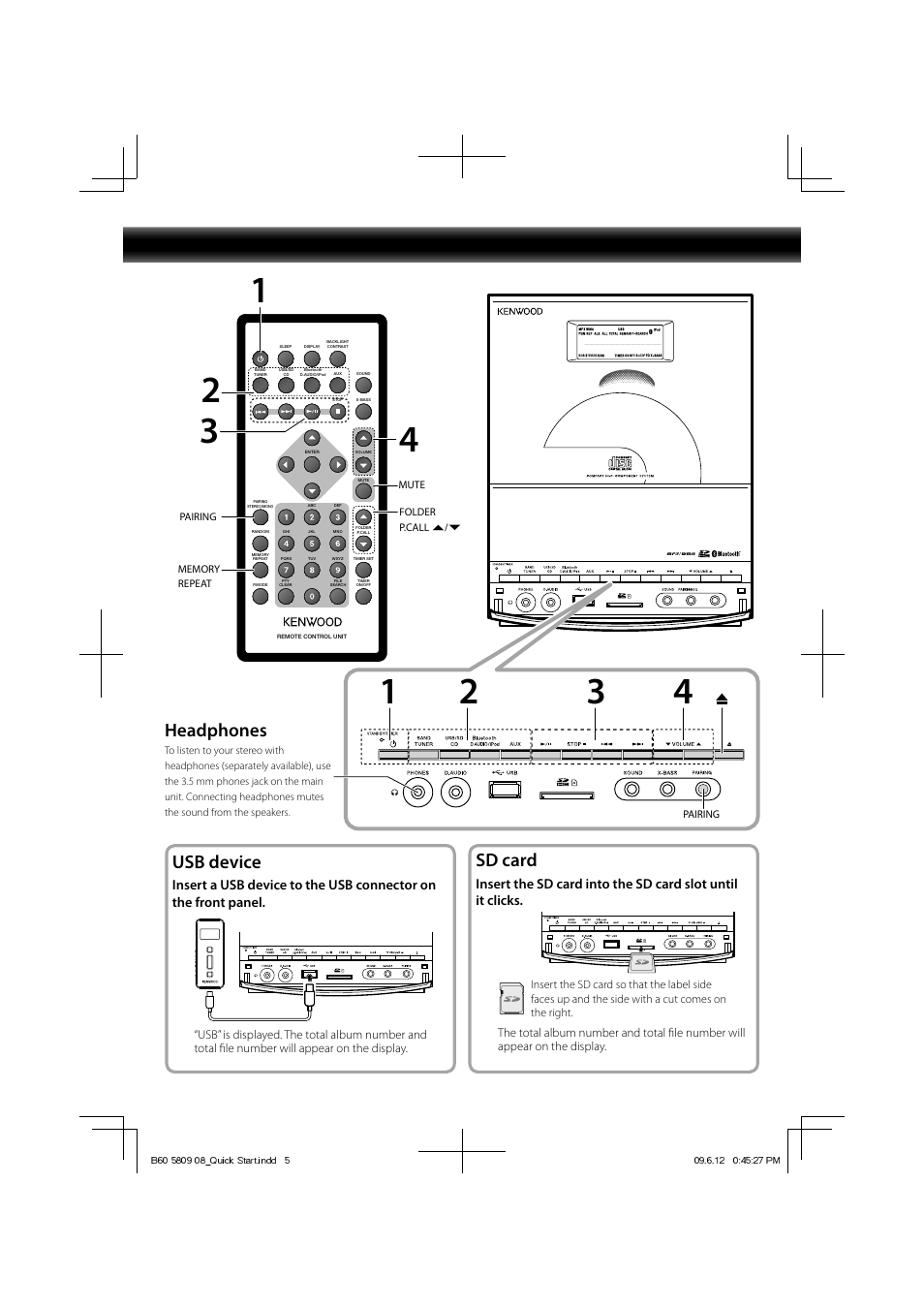 Usb device, Sd card, Headphones | Kenwood C-313 User Manual | Page 5 / 6