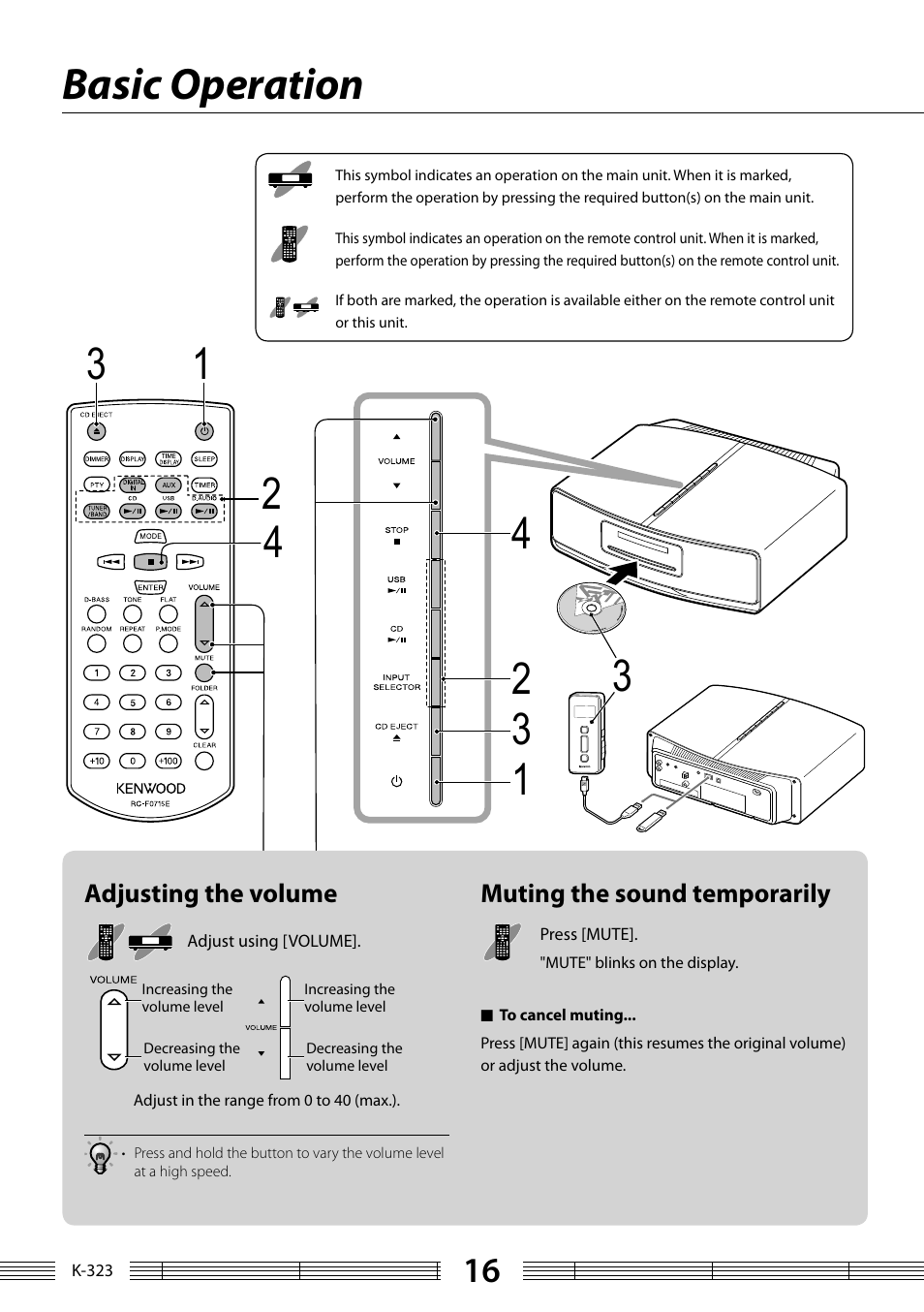 Basic operation | Kenwood K-323-BK User Manual | Page 16 / 50