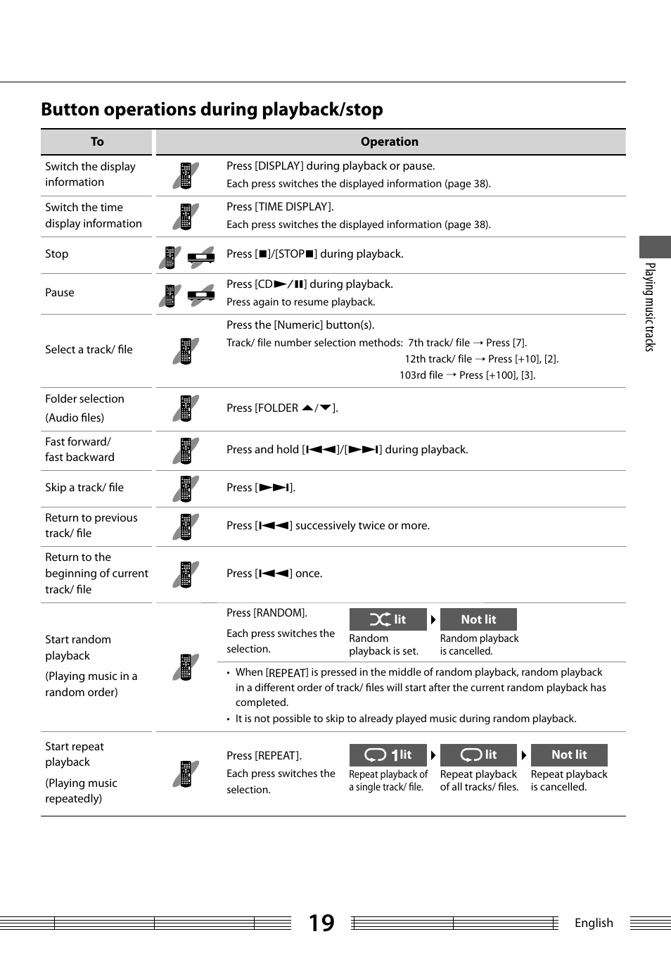 Button operations during playback/stop | Kenwood K-323-BK User Manual | Page 19 / 50