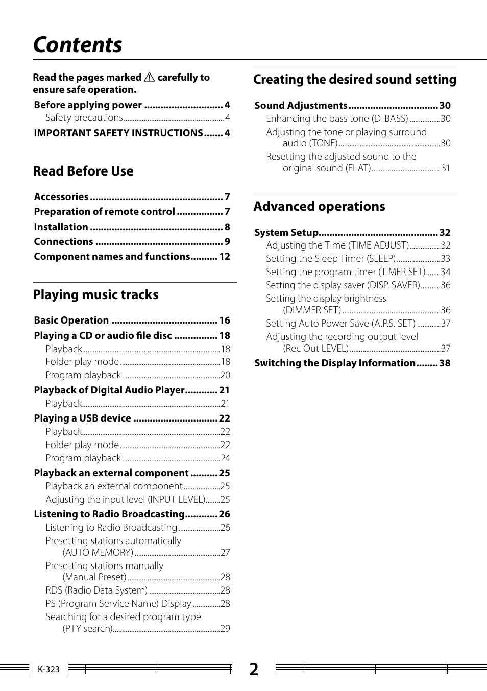 Kenwood K-323-BK User Manual | Page 2 / 50