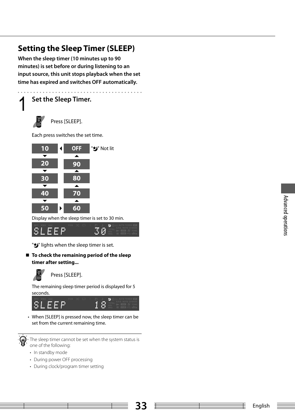 Setting the sleep timer (sleep) | Kenwood K-323-BK User Manual | Page 33 / 50