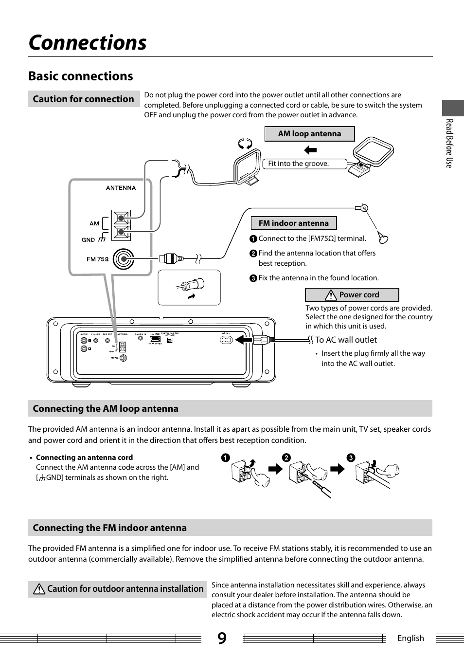 Connections, Basic connections | Kenwood K-323-BK User Manual | Page 9 / 50