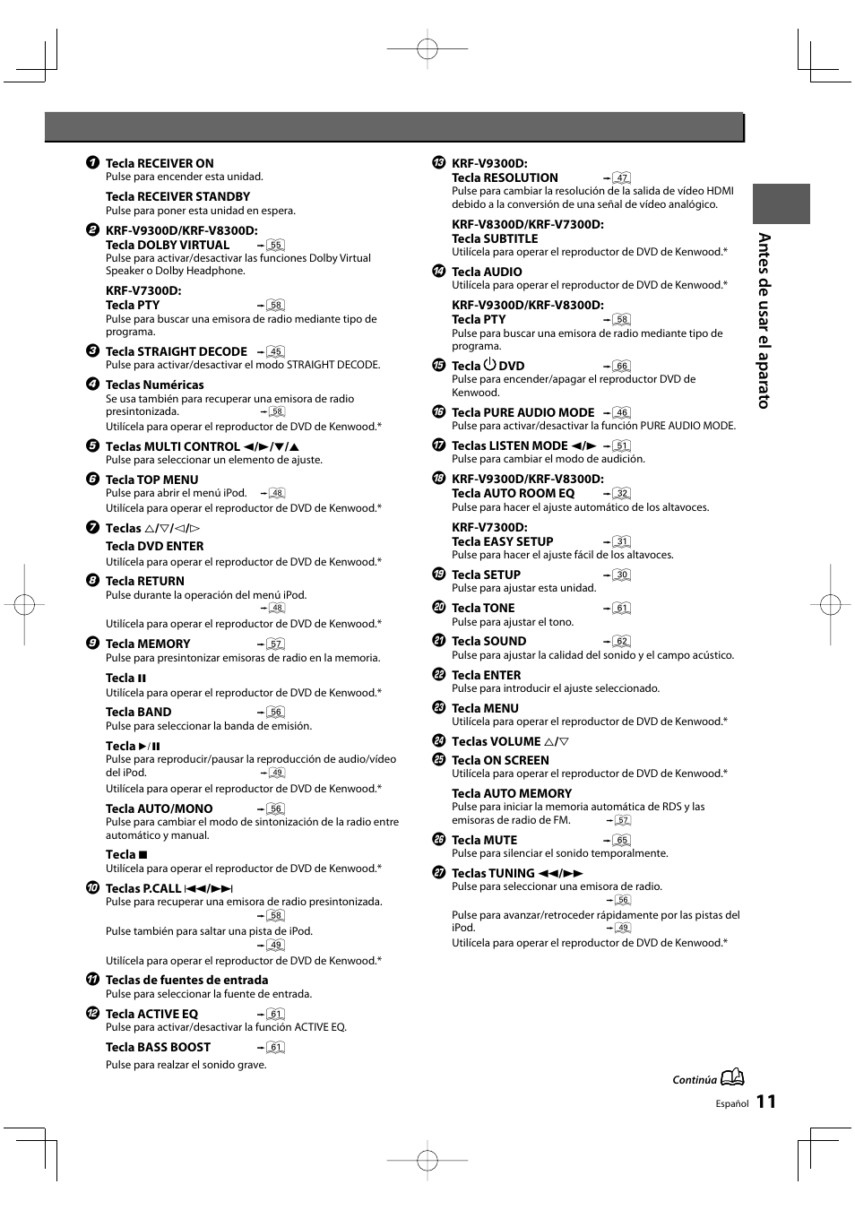 An te s de us ar e l apara to | Kenwood KRF-V8300D-S User Manual | Page 11 / 72