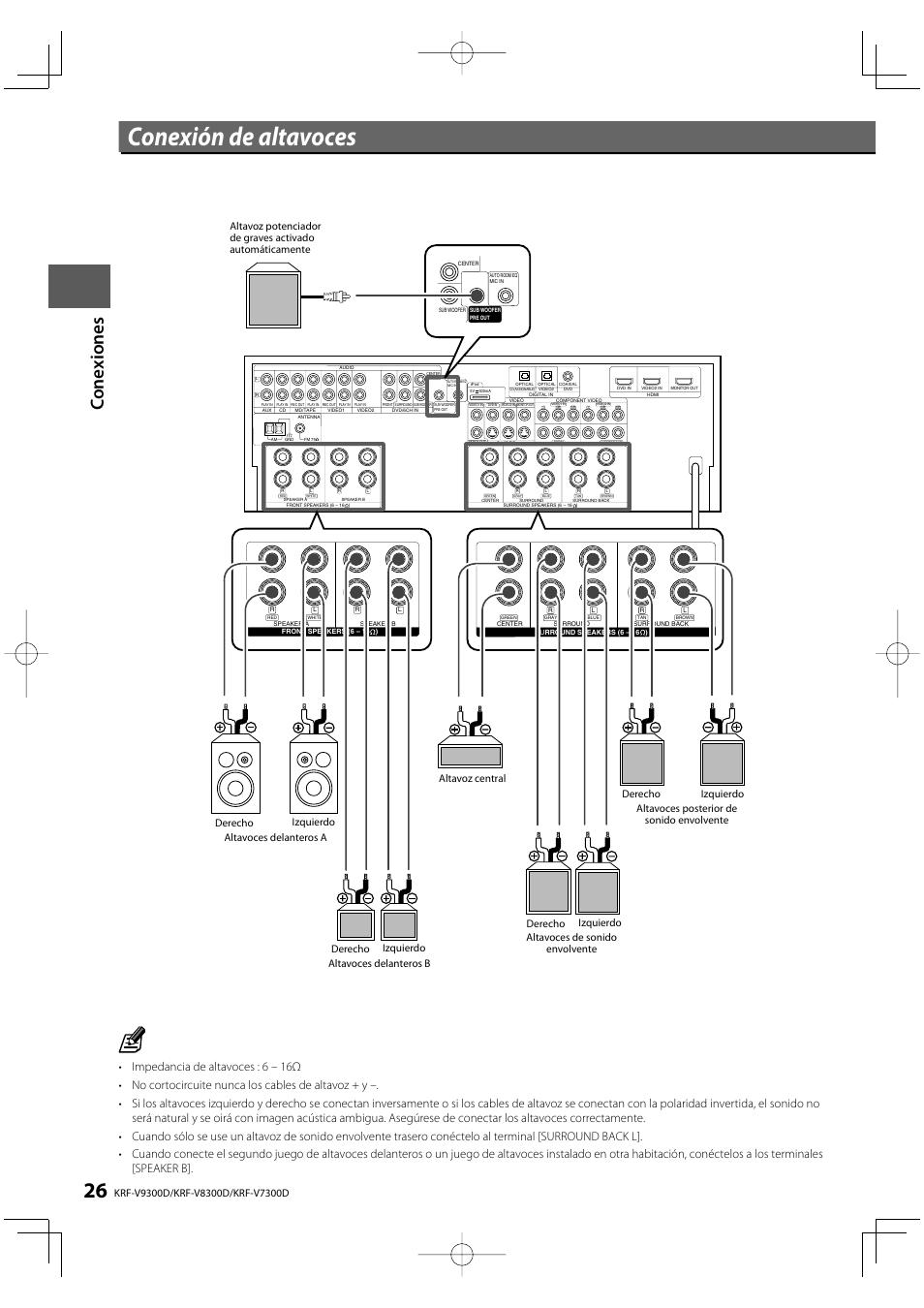 Conexión de altavoces | Kenwood KRF-V8300D-S User Manual | Page 26 / 72