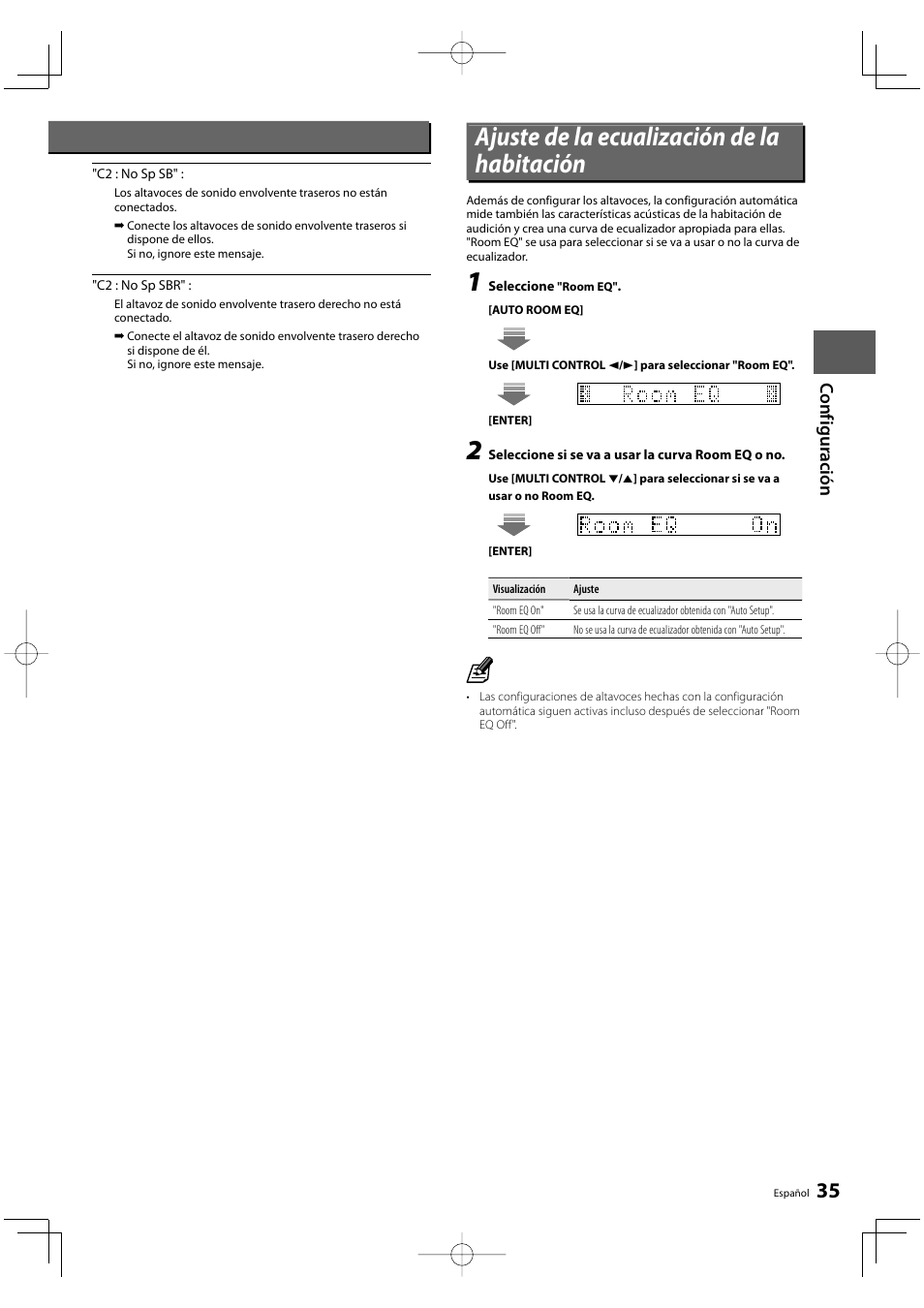 Ajuste de la ecualización de la habitación, Co nf iguración | Kenwood KRF-V8300D-S User Manual | Page 35 / 72