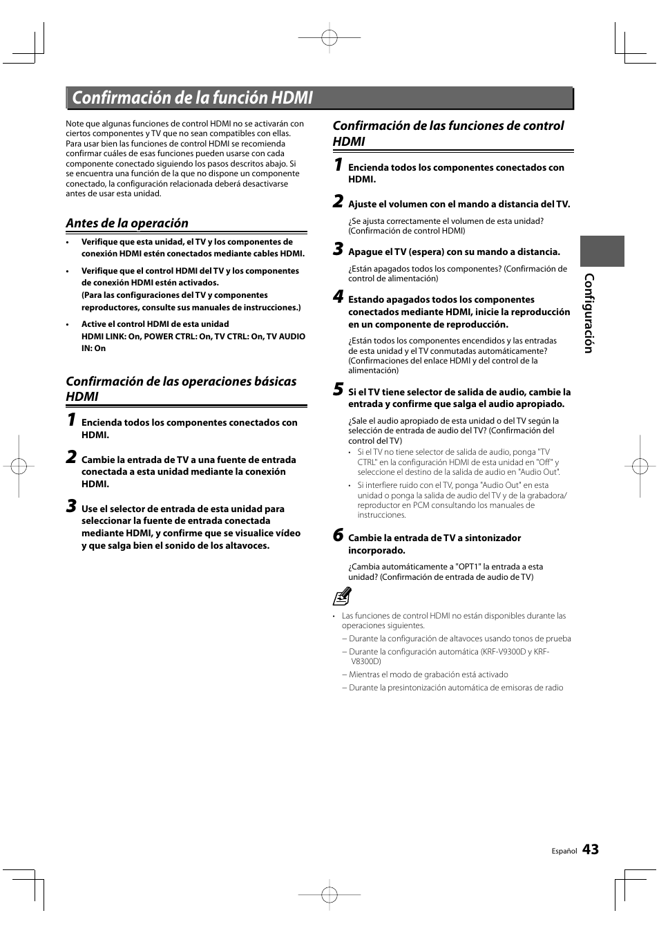 Confirmación de la función hdmi | Kenwood KRF-V8300D-S User Manual | Page 43 / 72