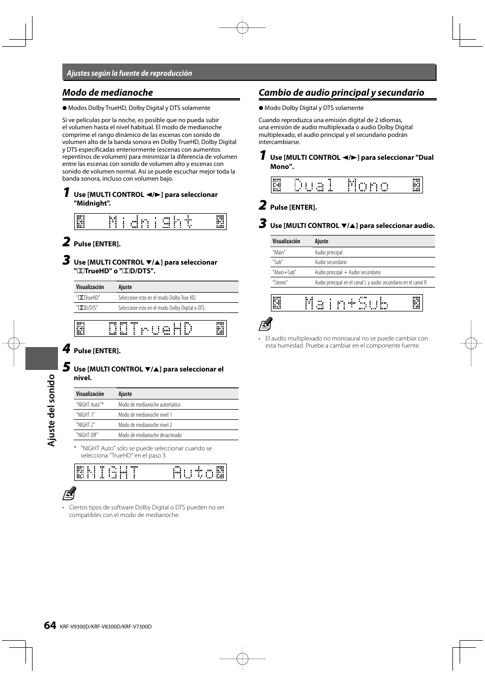 Cambio de audio principal y secundario | Kenwood KRF-V8300D-S User Manual | Page 64 / 72