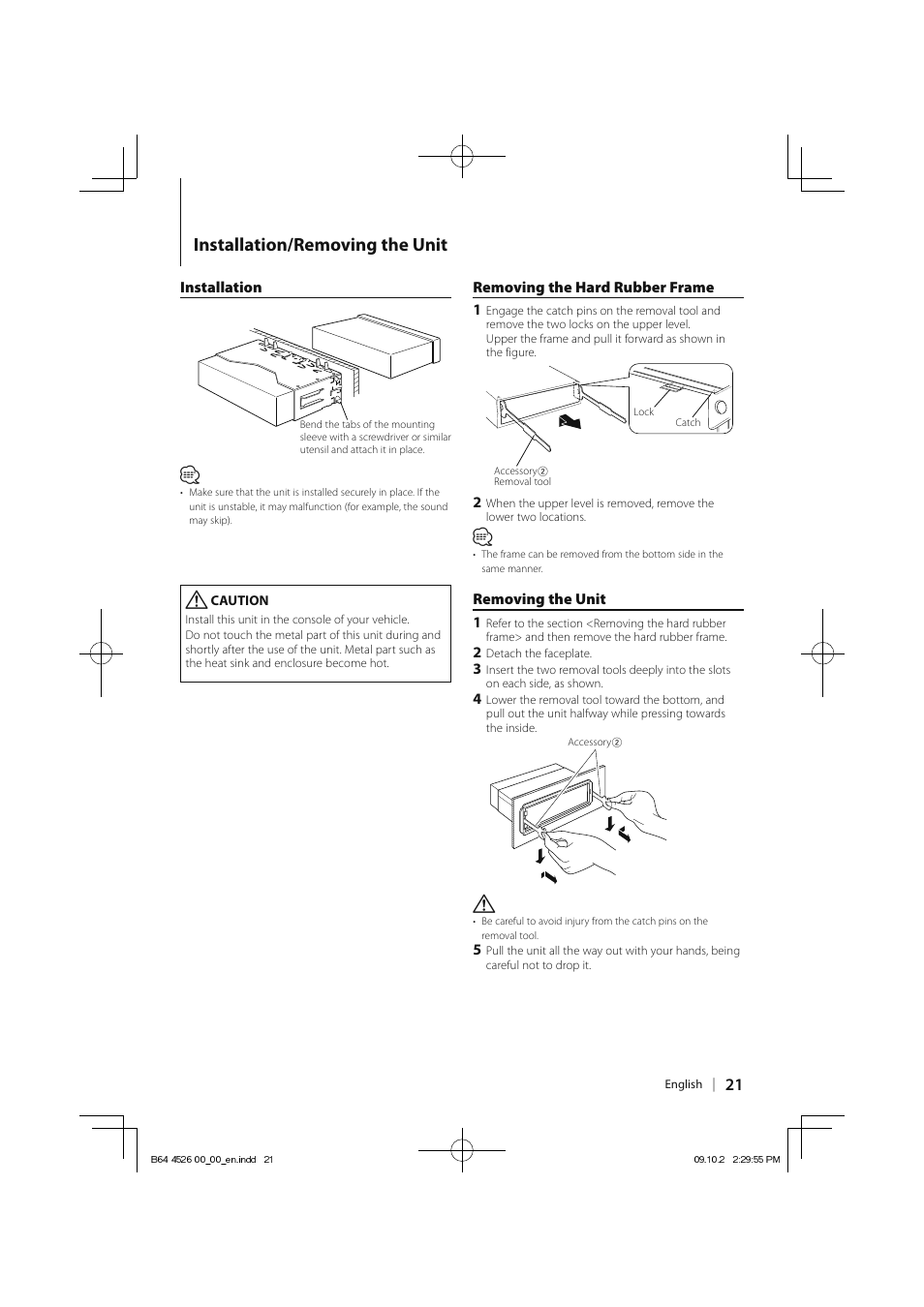 Installation/removing the unit | Kenwood KDC-4547UB User Manual | Page 21 / 24