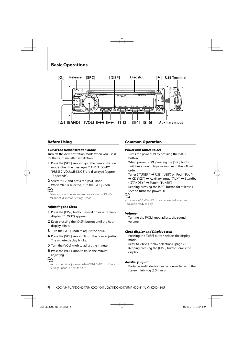 Basic operations | Kenwood KDC-4547UB User Manual | Page 4 / 24
