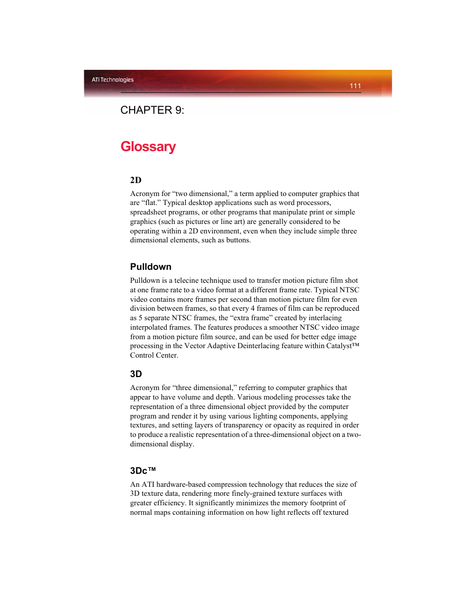 Glossary | ATI Technologies RADEON X1550 SERIES User Manual | Page 119 / 148