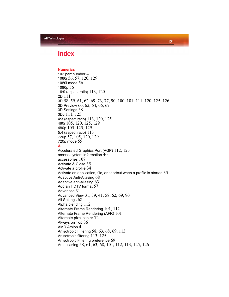 Index | ATI Technologies RADEON X1550 SERIES User Manual | Page 139 / 148