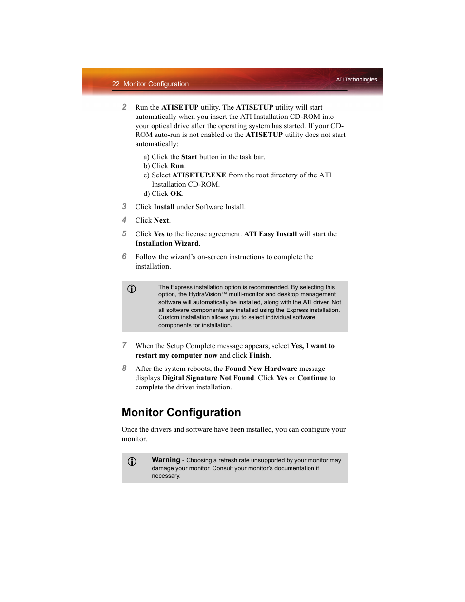 Monitor configuration | ATI Technologies RADEON X1550 SERIES User Manual | Page 30 / 148