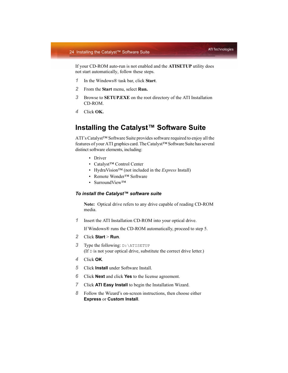Installing the catalyst™ software suite | ATI Technologies RADEON X1550 SERIES User Manual | Page 32 / 148