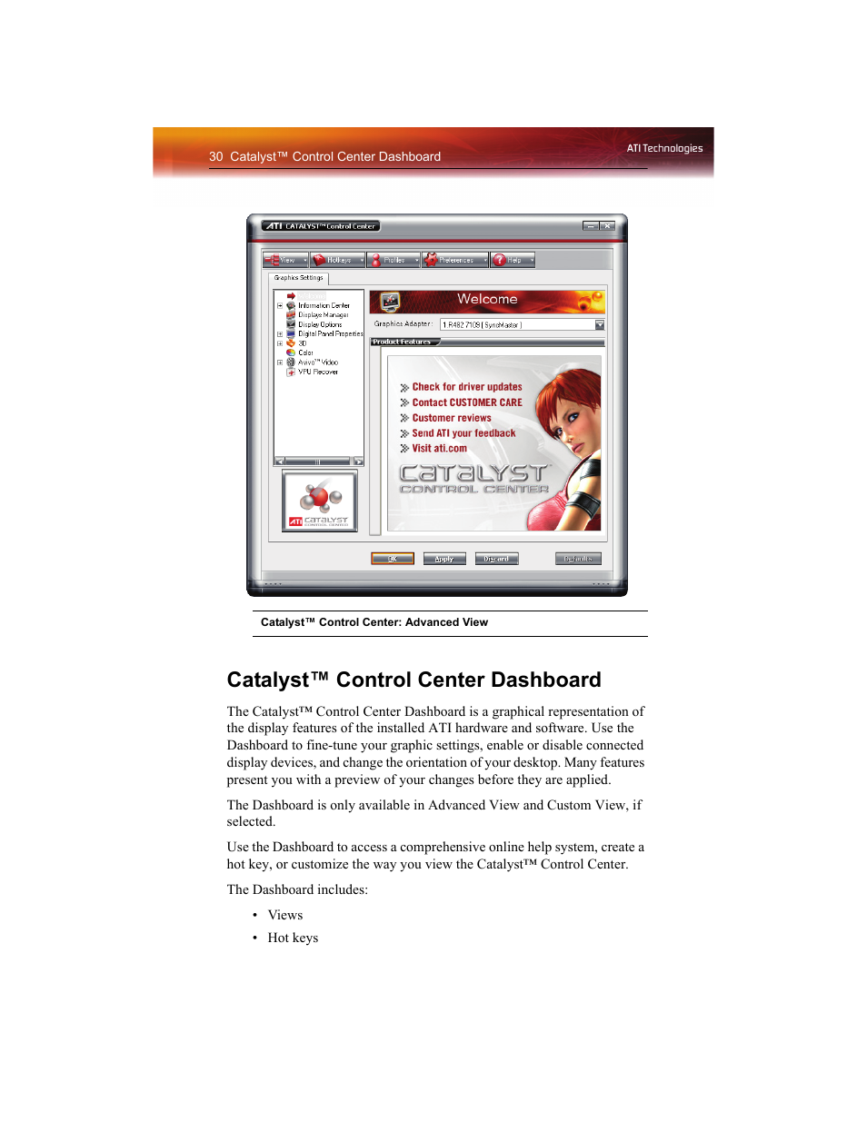 Catalyst™ control center dashboard | ATI Technologies RADEON X1550 SERIES User Manual | Page 38 / 148