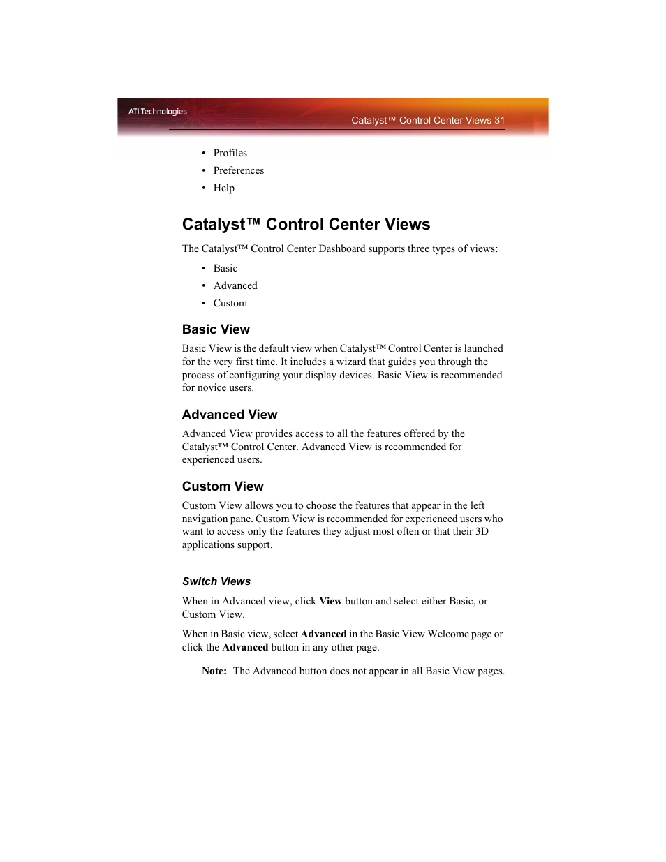 Catalyst™ control center views | ATI Technologies RADEON X1550 SERIES User Manual | Page 39 / 148