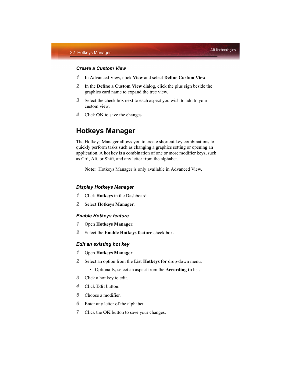 Hotkeys manager | ATI Technologies RADEON X1550 SERIES User Manual | Page 40 / 148