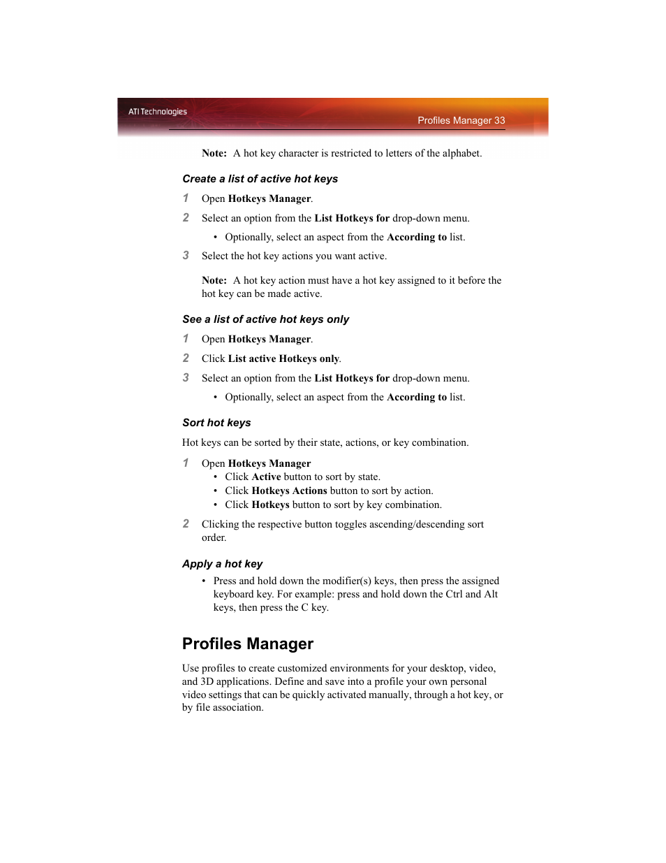 Profiles manager | ATI Technologies RADEON X1550 SERIES User Manual | Page 41 / 148