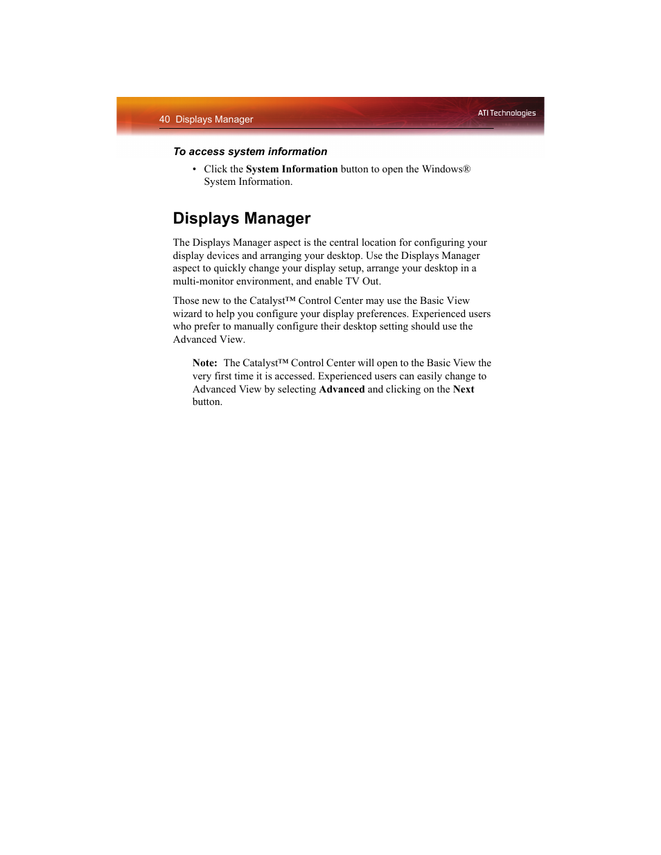 Displays manager | ATI Technologies RADEON X1550 SERIES User Manual | Page 48 / 148