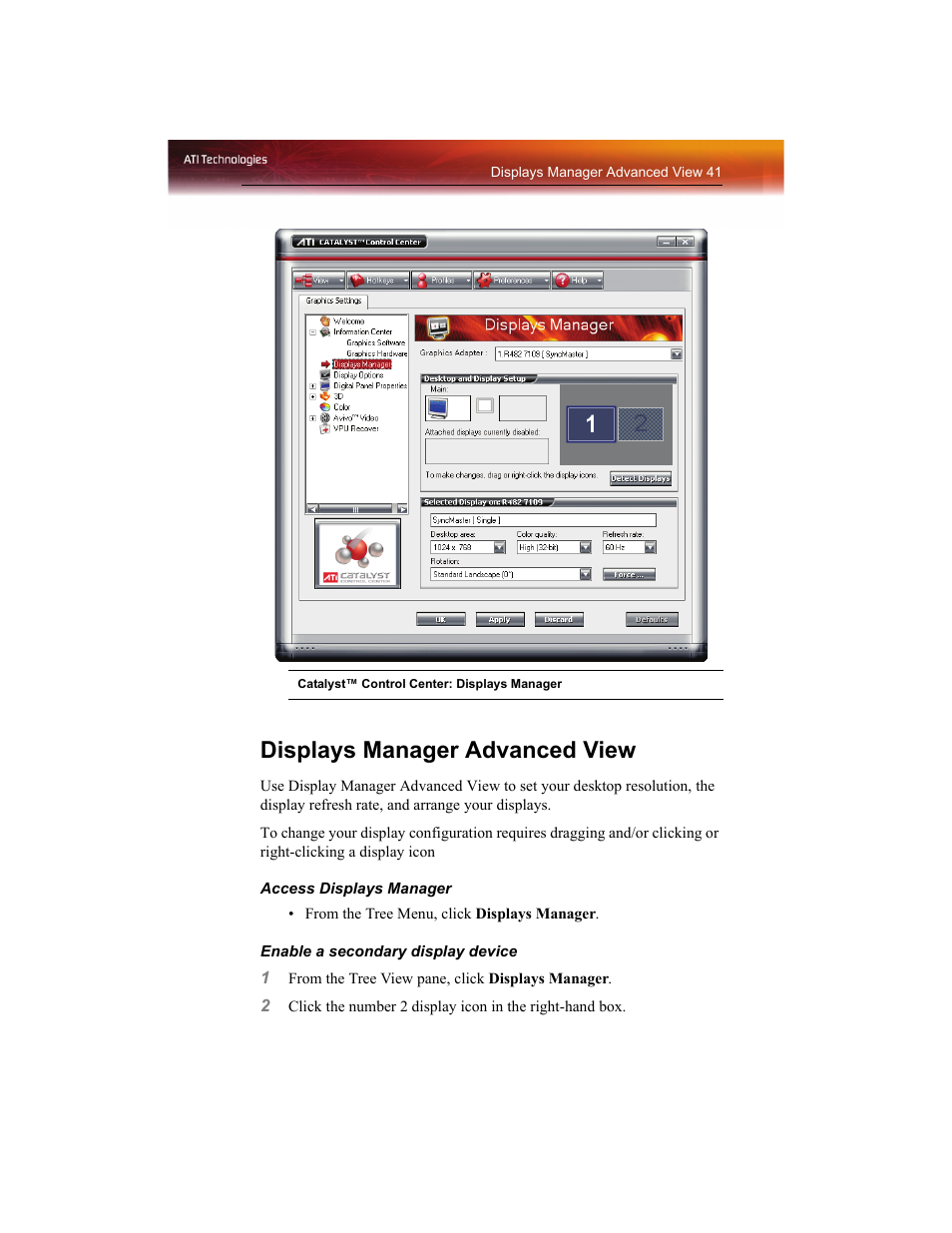 Displays manager advanced view | ATI Technologies RADEON X1550 SERIES User Manual | Page 49 / 148