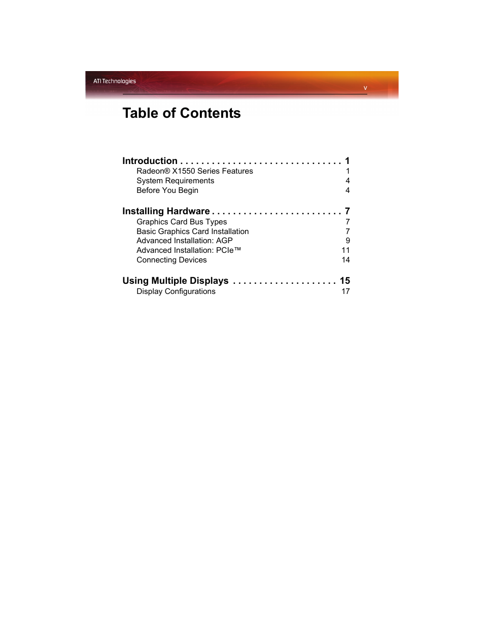 ATI Technologies RADEON X1550 SERIES User Manual | Page 5 / 148