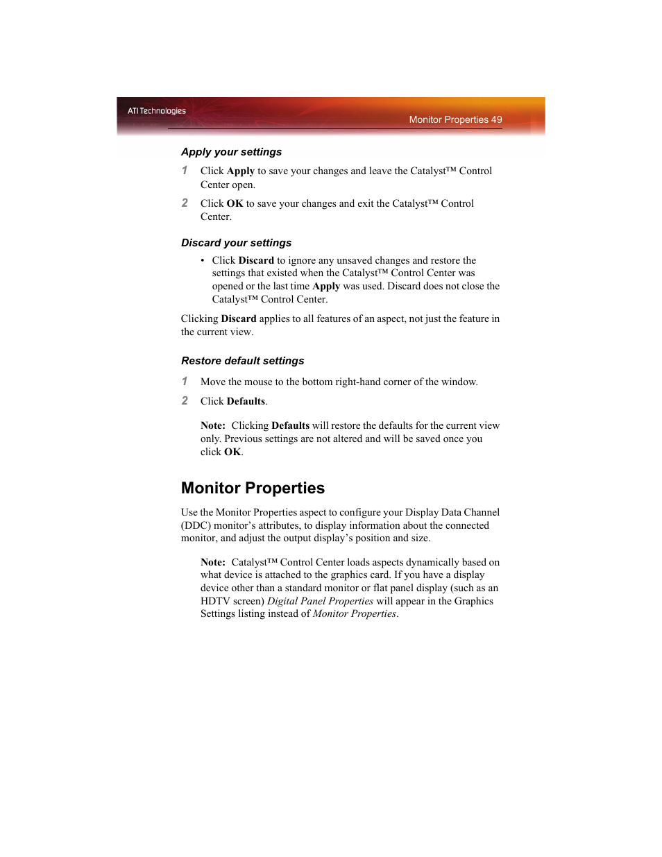 Monitor properties | ATI Technologies RADEON X1550 SERIES User Manual | Page 57 / 148