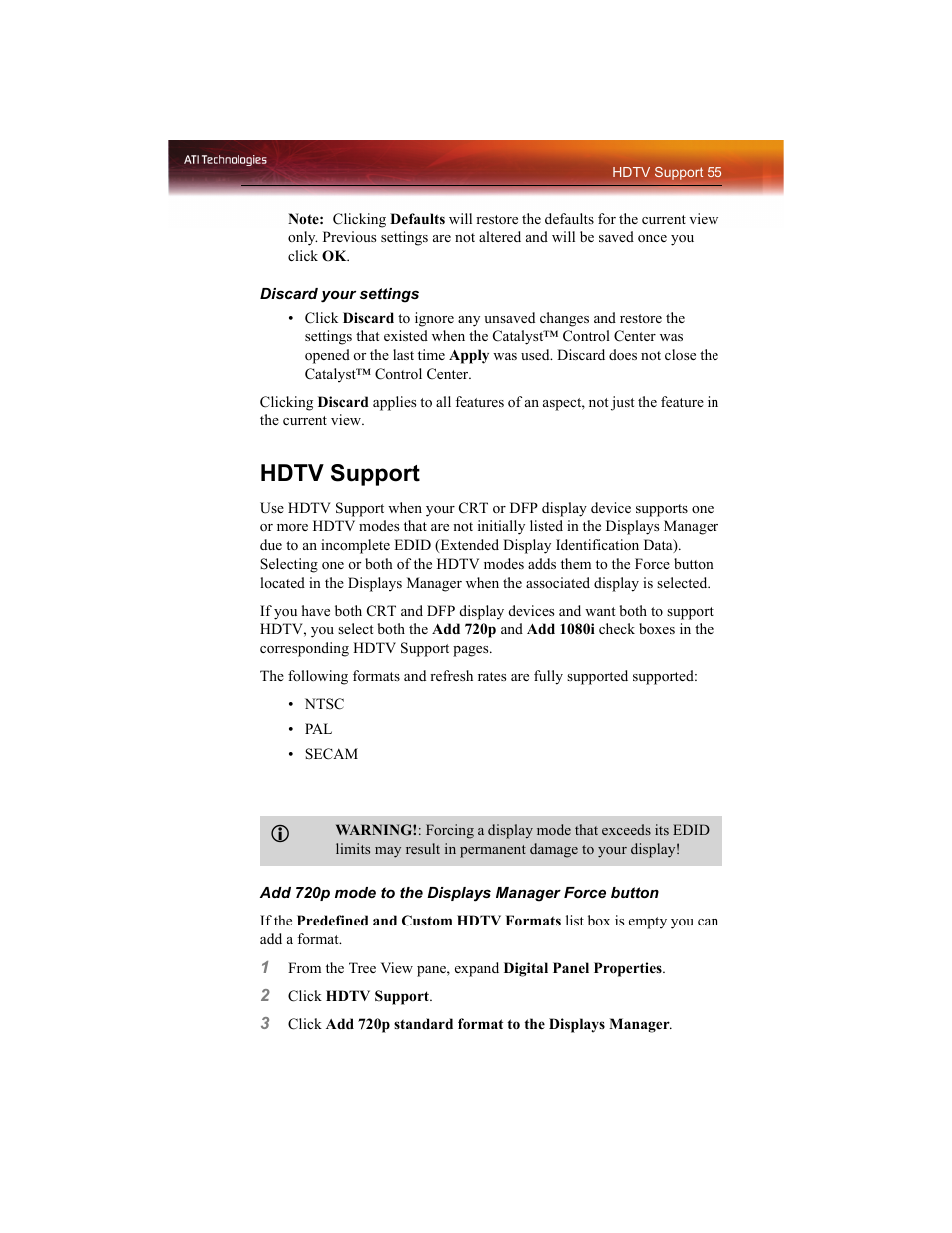 Hdtv support | ATI Technologies RADEON X1550 SERIES User Manual | Page 63 / 148