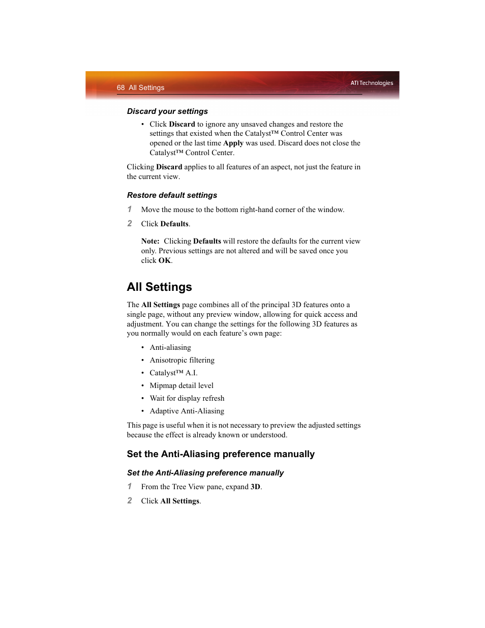 All settings | ATI Technologies RADEON X1550 SERIES User Manual | Page 76 / 148