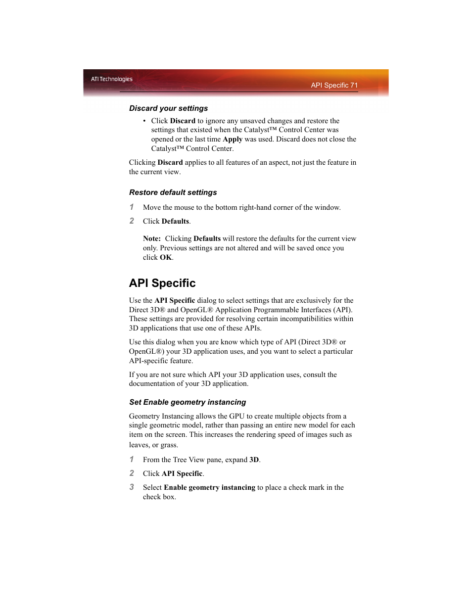 Api specific | ATI Technologies RADEON X1550 SERIES User Manual | Page 79 / 148