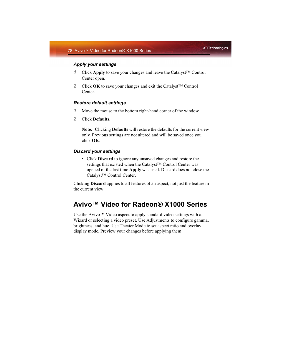 Avivo™ video for radeon® x1000 series | ATI Technologies RADEON X1550 SERIES User Manual | Page 86 / 148