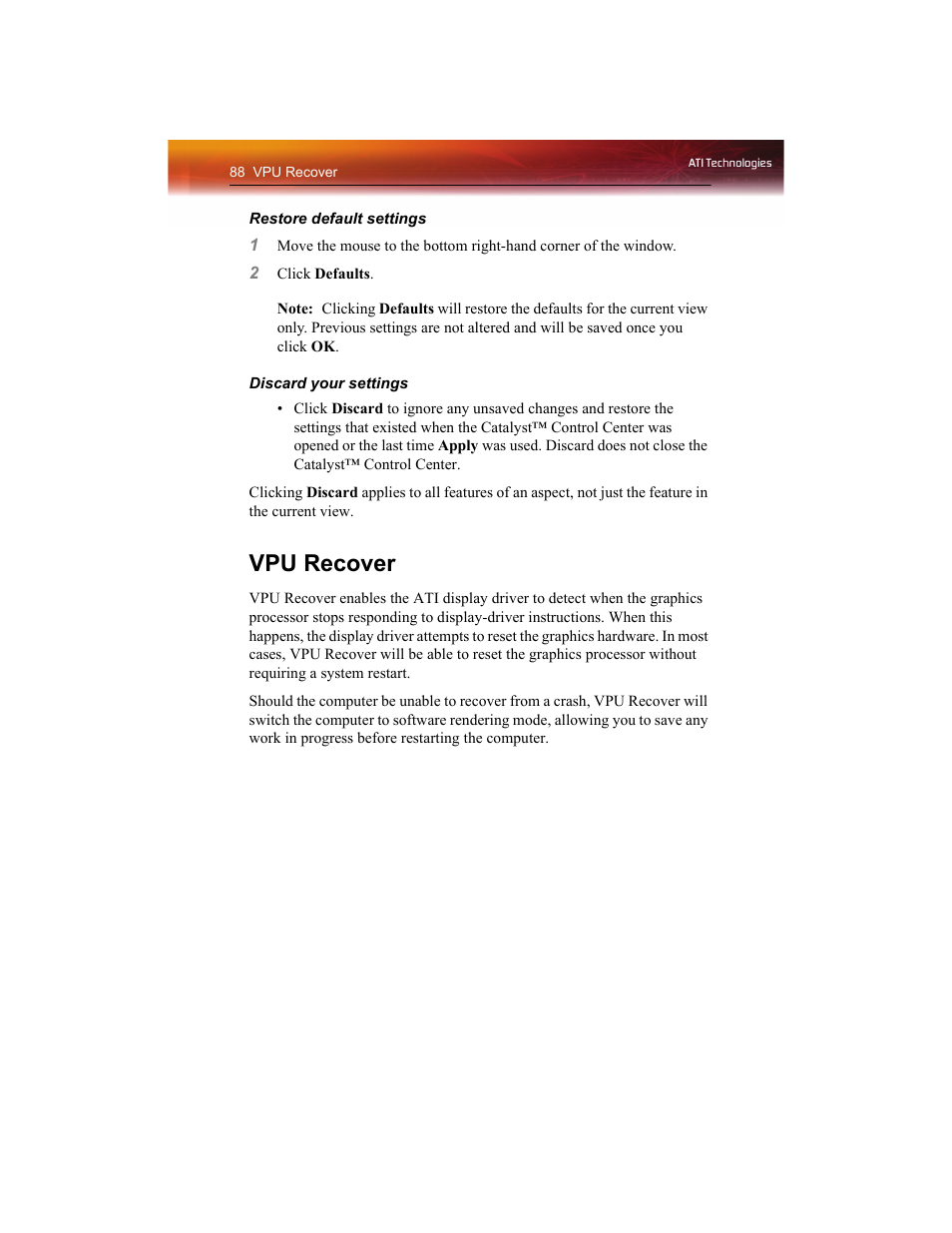 Vpu recover | ATI Technologies RADEON X1550 SERIES User Manual | Page 96 / 148