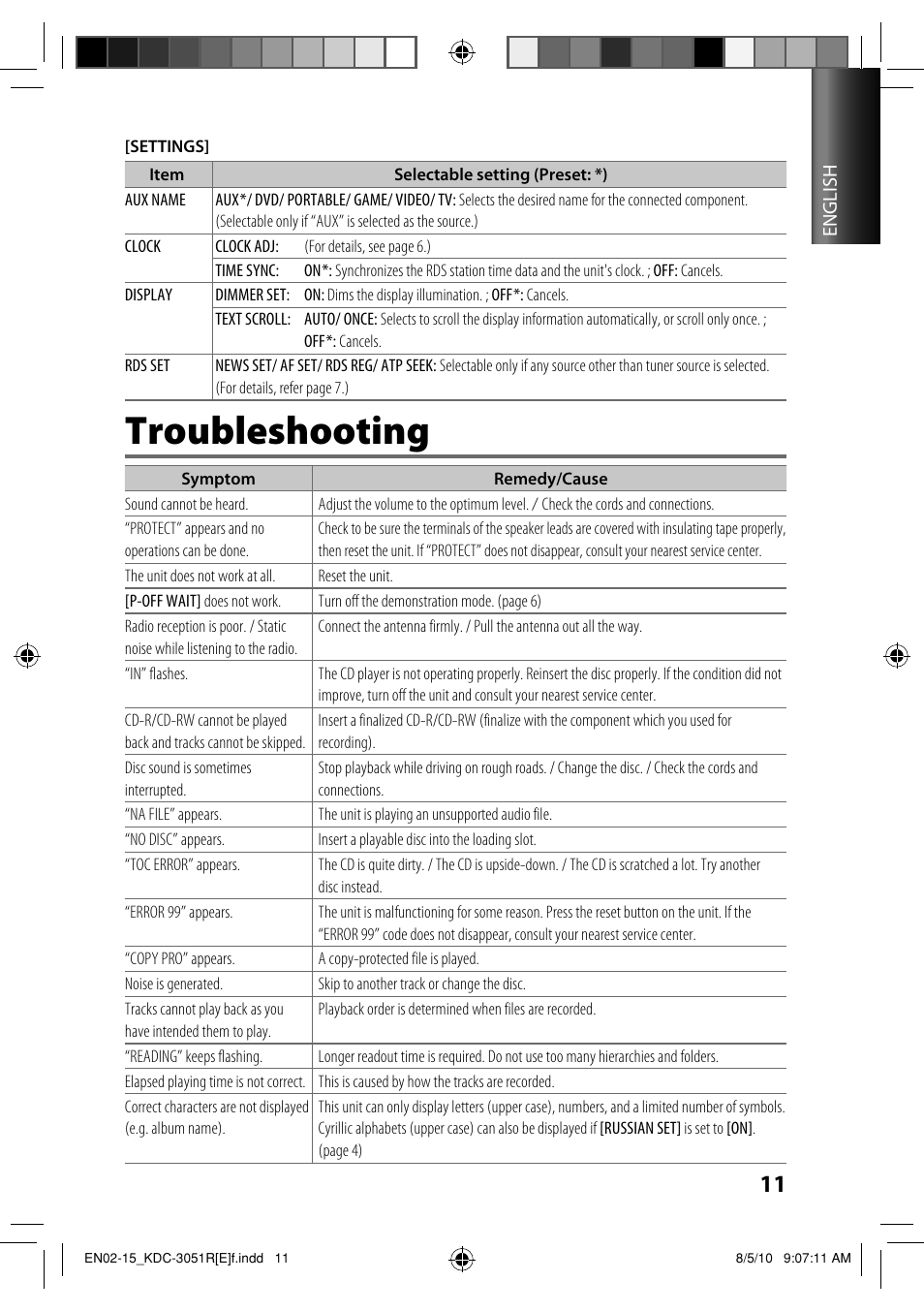 Troubleshooting | Kenwood KDC-3051R User Manual | Page 11 / 15