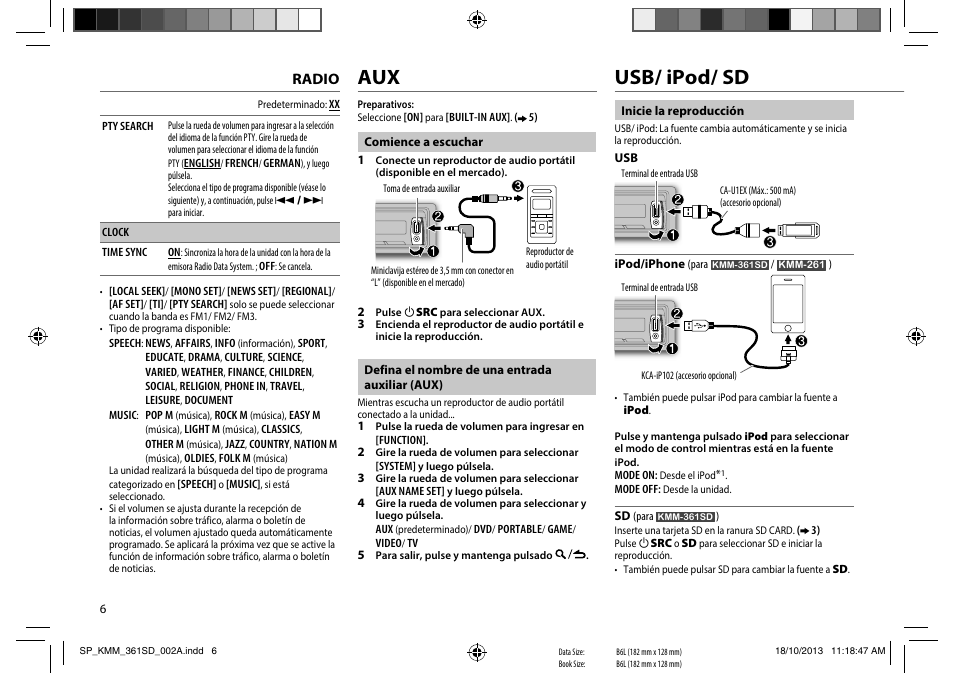 Usb/ ipod/ sd, Radio | Kenwood KMM-361SD User Manual | Page 6 / 13