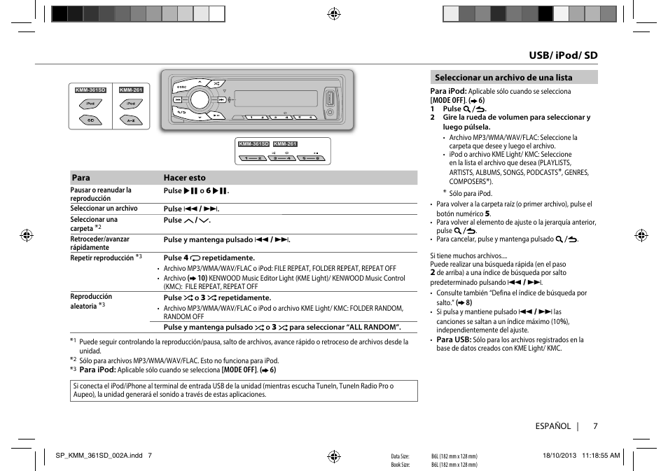 Usb/ ipod/ sd | Kenwood KMM-361SD User Manual | Page 7 / 13