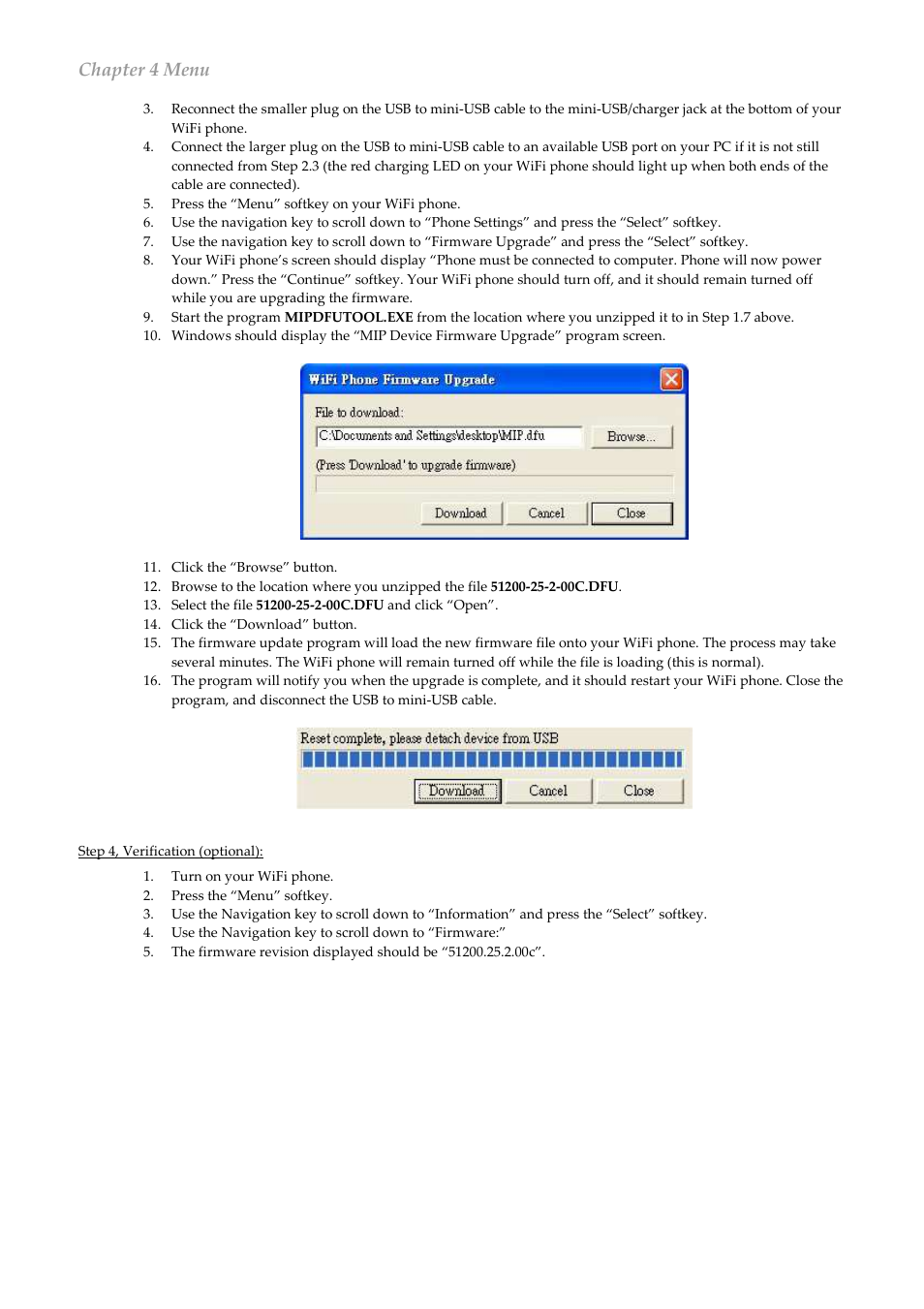 Chapter 4 menu | ATI Technologies QuickPhones QA-341 User Manual | Page 22 / 29