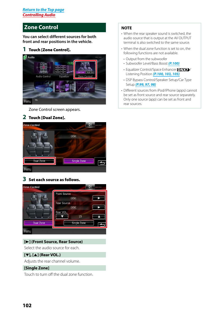 Zone control, P.102) | Kenwood DNX7250DAB User Manual | Page 103 / 131