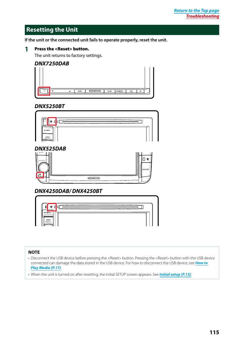 Resetting the unit, P.115), Essed | Kenwood DNX7250DAB User Manual | Page 116 / 131