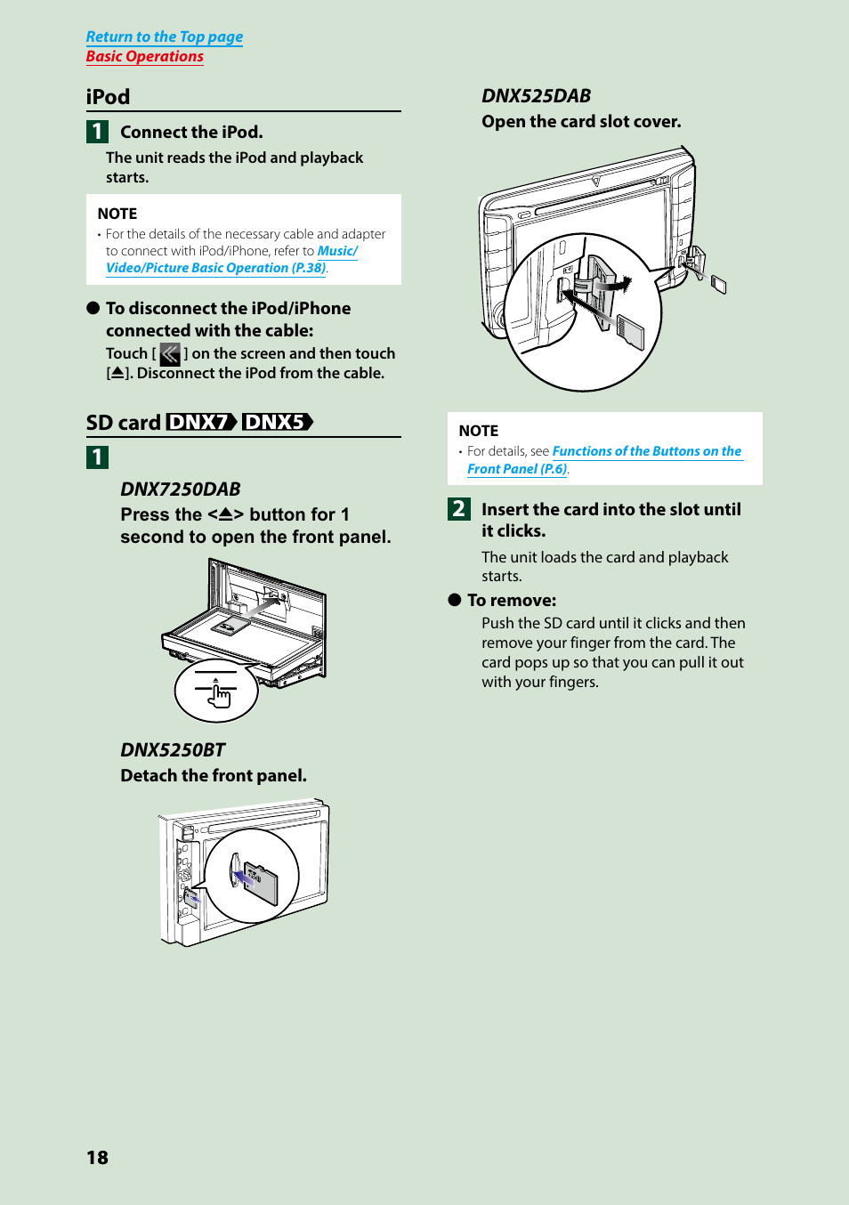 Ipod, Sd card | Kenwood DNX7250DAB User Manual | Page 19 / 131