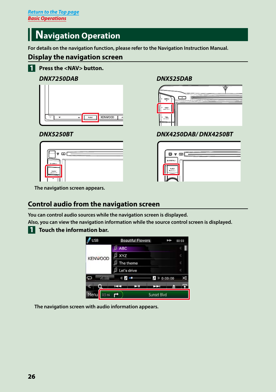 Navigation operation, Avigation operation | Kenwood DNX7250DAB User Manual | Page 27 / 131