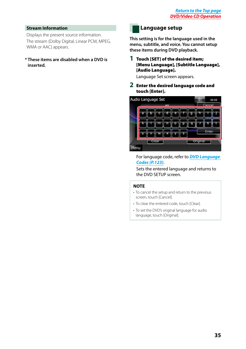 Language setup (p.35) | Kenwood DNX7250DAB User Manual | Page 36 / 131