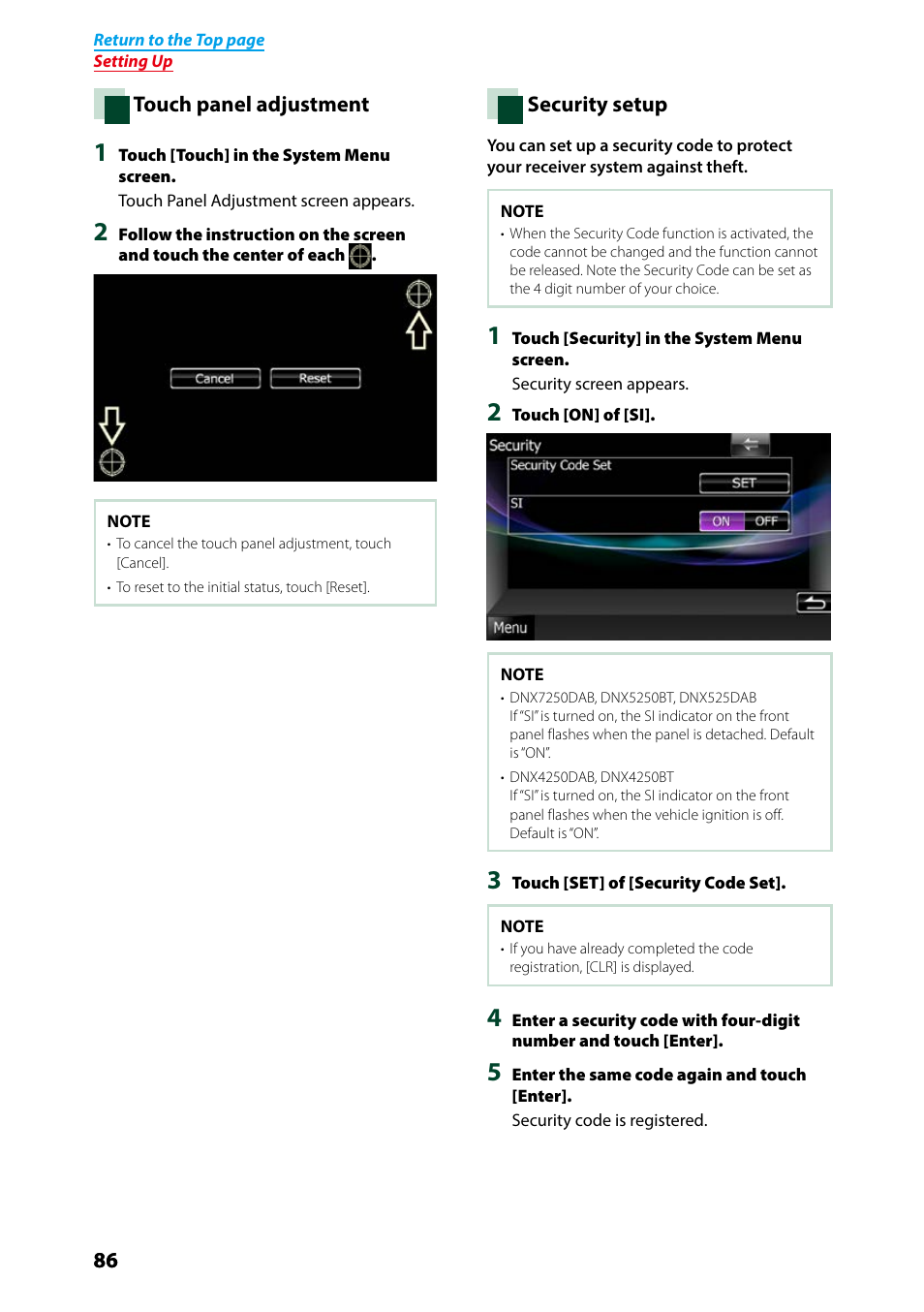 P.86), Nition is off, Ouch panel | Kenwood DNX7250DAB User Manual | Page 87 / 131