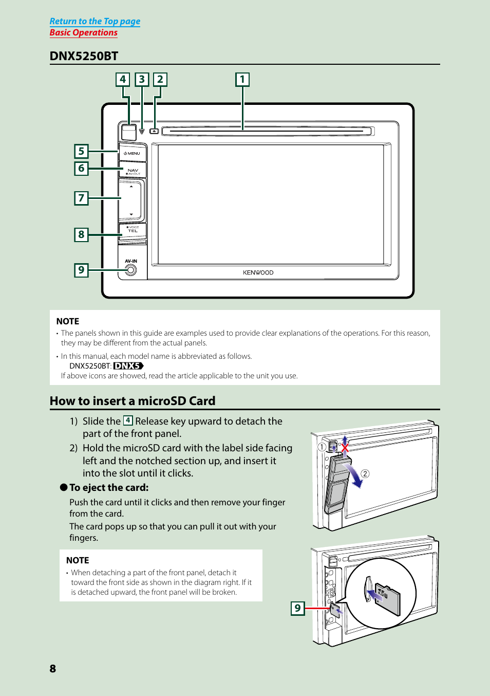 Dnx5250bt, How to insert a microsd card | Kenwood DNX7250DAB User Manual | Page 9 / 131