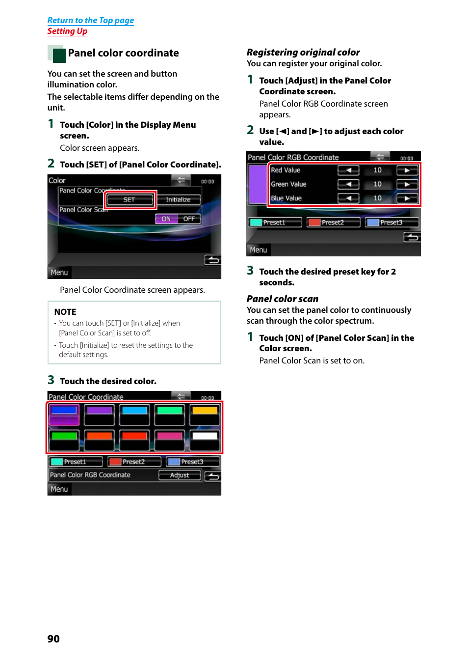 Panel color coordinate (p.90), P.90) | Kenwood DNX7250DAB User Manual | Page 91 / 131