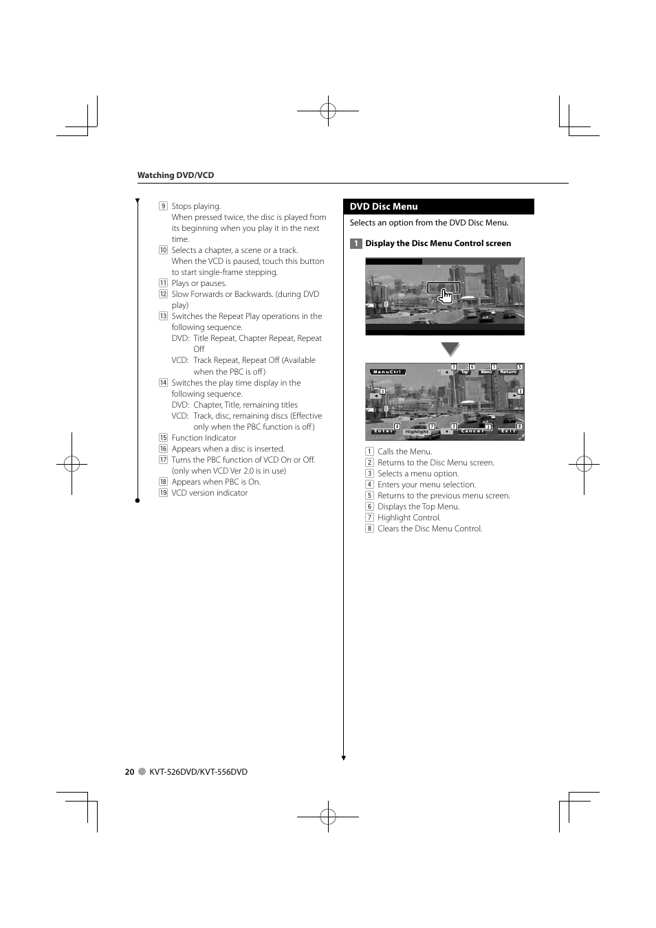 Dvd disc menu | Kenwood KVT-526DVD User Manual | Page 20 / 96