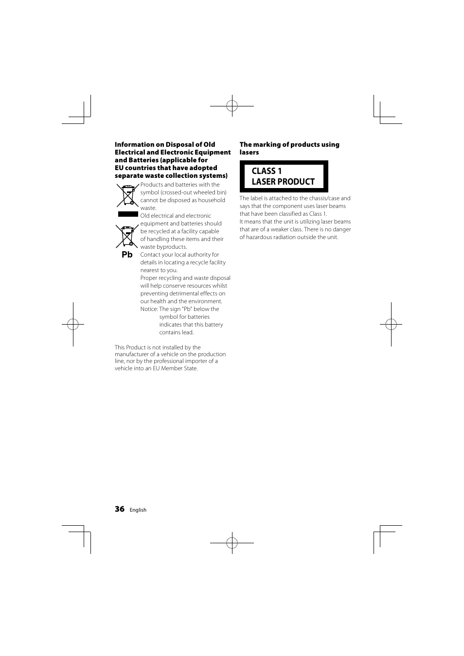 Class 1 laser product | Kenwood KDC-BT41U User Manual | Page 36 / 40