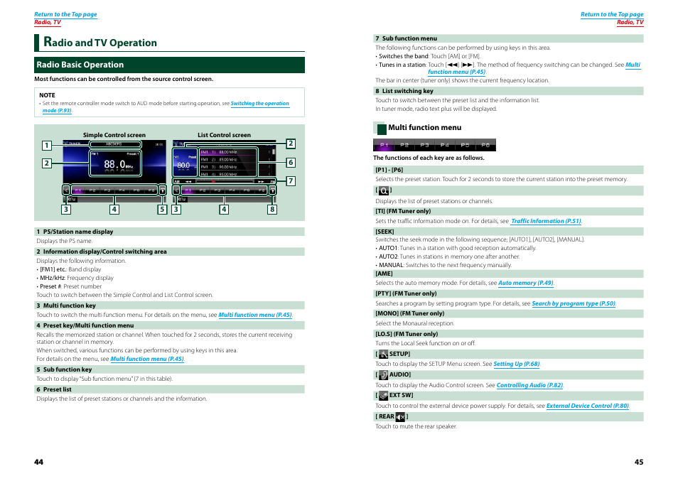 Radio and tv operation, Radio basic operation, Adio and tv operation | Kenwood DNX9210BT User Manual | Page 23 / 58