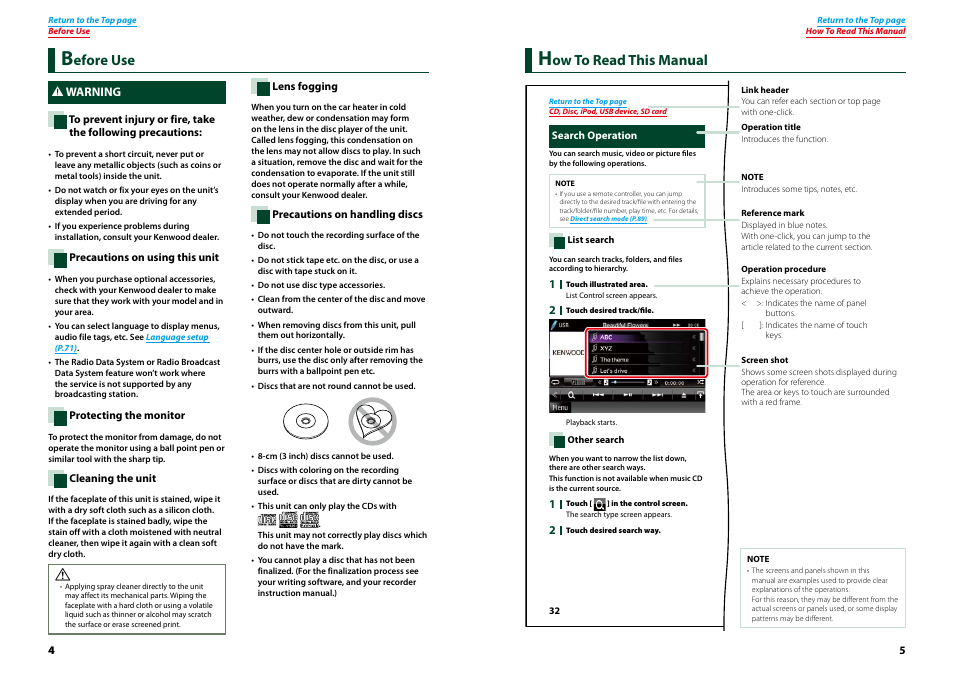 Before use, How to read this manual, Efore use | Ow to read this manual | Kenwood DNX9210BT User Manual | Page 3 / 58